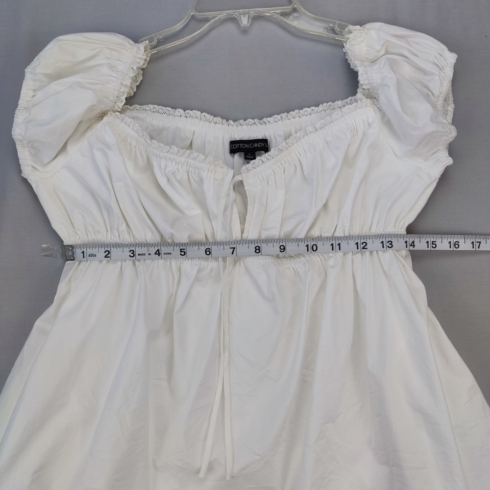 Cotton Candy LA Romper Women L White Mini Dress Cottagecore Lace Ruffle Pockets - Picture 5 of 9
